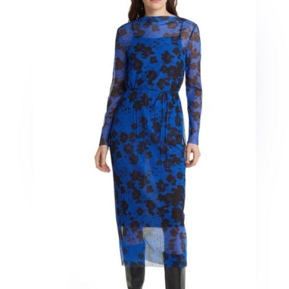 & Other Stories Dresses & Skirts - & Other Stories Stockholm Atelier Floral Black and Blue Mesh Midi Dress Sz XS